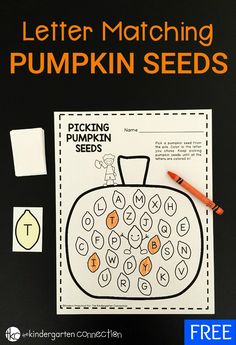 a pumpkin seed packet with the letter matching pumpkin seeds