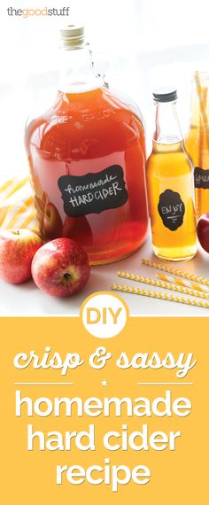 an advertisement for homemade cider recipe with apples and oranges in the background,