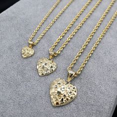 10K Real Gold Diamond Cut Nugget Heart Pendant Necklace | 10K Gold Heart Necklace | Yellow Gold | Small Medium Large with 2.5mm 3mm and 3.5mm Rope Chain All Sizes Enhance your style with the timeless elegance of our Real Solid Gold 10K Square Nugget Necklace- Men's. Handcrafted from authentic 10K gold, this Necklace features a bold square nugget design, exuding sophistication and masculine charm. They are 100% Authentic 10K Solid Gold "Not Plated or Filled"  -Material: 10K Gold -Finished: Polish Luxury Yellow Gold Heart-shaped Diamond Necklace, Luxury Gold Nugget Necklaces, Nugget Jewelry, Gold Nugget Jewelry, Custom Gold Jewelry, Pretty Jewelry Necklaces, Nugget Necklace, Gold Nugget, Dope Jewelry