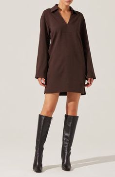 Feel the ease and polish of this collared shift that transitions stylishly from day to night. Split neck Long sleeves Side-seam pockets 93% polyester, 7% elastane Dry clean Imported Dark Brown, Long Sleeve Shift Dress, Astr The Label, Day To Night, To Night, Nordstrom Dresses, The Label, Shift Dress, Split