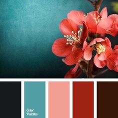 the color scheme is red, brown and teal with some pink flowers on it