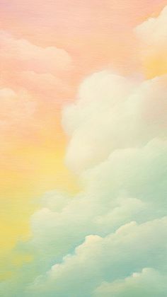 an oil painting of clouds in pastel colors on a white and yellow background with green grass