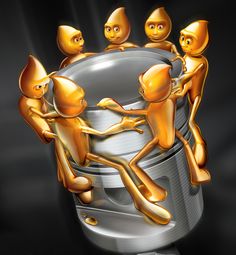 a group of yellow people sitting on top of a metal barrel with their arms around each other