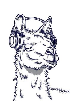 a llama wearing headphones and listening to music with his eyes closed in the air