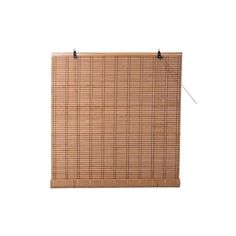 a bamboo blind on a white background with clippings to hang it from the side