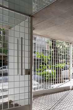 an empty parking garage with the door open