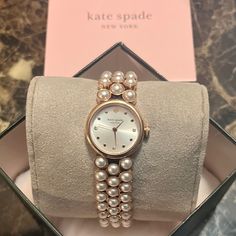 Made Of Rose-Goldtone Stainless Steel, Kate Spade New York's Watch Features A Round Case And A Silvered Sunray Dial With Dot And Crystal Hour Markers. A Faux-Pearl Bracelet Secures This Elegant Timepiece. Quartz Movement Mineral Crystal Silvered Sunray Dial Dot And Crystal Hour Markers Seconds Hand Rose-Goldtone Stainless Steel Case/Faux-Pearl Bracelet Deployant Buckle Imported Features Water-Resistant To 3 Atm Model Number: Ksw1784 Size Round Case, 24mm (0.94") Hand Rose, Kate Spade Bracelet, Kate Spade Watch, Faux Pearl Bracelet, Kate Spade Accessories, Minerals Crystals, Pearl Bracelet, Quartz Movement, Stainless Steel Case