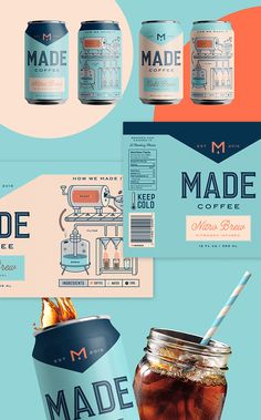 an advertisement for made coffee with various types of beverages