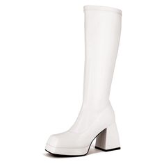 PRICES MAY VARY. Measuerment of Tall Boots: Heel height: 3.54 inches, platform height: 1 inch, opening circumference: 6.7 inches (size 7), tube height: 17.7 inches High-Quality Materials:Knee High boots for women Adopted High quality faux leather, high malleability, can be easily folded, soft inner lining fits legs more comfortably. Comfortable Fit:With a chunky block heel and a pull-on style, these Square Toe Platform Gogo Boots offer both style and convenience. Non-slip rubber sole and thick h Platform Gogo Boots, White Gogo Boots, Leather Long Boots, Long Leather Boots, Knee High Platform Boots, Boots Heel, Cheap Boots, Trendy Boots, Gogo Boots