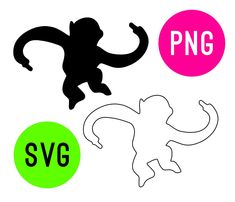 the silhouettes of different animals are shown in black and pink, green and blue