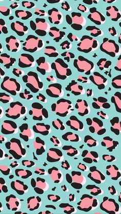 an animal print pattern with pink and black spots on a blue background, it looks like the