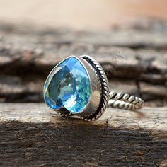 Ring Heart, Artisan Gift, Blue Quartz, Stone Heart, Quartz Ring, Ring Unique, Quartz Stone, Solitaire Ring, 925 Sterling Silver Ring