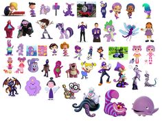 many different cartoon characters are grouped together