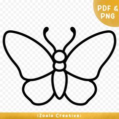 a black and white butterfly outline on a transparent background with the words, png