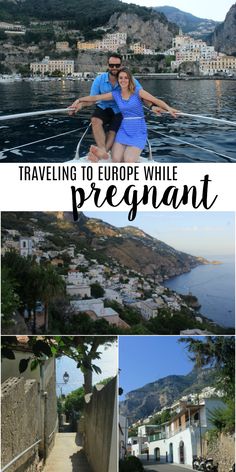 two people sitting on the back of a boat with text overlay reading traveling to europe while pregnant