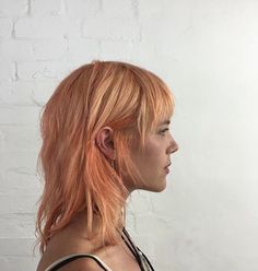 Hair Barely Touching Shoulders, Shirt Bangs Long Hair, Peach Shag Hair, Short Shag With Highlights, Semi Mullet Women, Shullet Straight Hair, Feminine Mullet Modern Haircuts, Mia Regan Hair, Thick Hair Shag Haircut