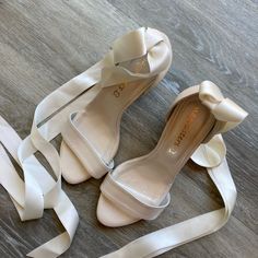 Size 9. Color: Ivory. 3 Inch Heel. Tried On But Never Worn. Bought For My Wedding But Found Another Pair I Liked. Purchased For $153.00 On Etsy. Ribbons Tie Around Ankles Into Adorable Bows As Shown In Second To Last Photo! White Ribbon Shoes, White Heels With Bow, Heels With Ribbon, Ribbon Heels, Thirteenth Birthday, Ribbon Shoes, Senior Photo Poses, Prom 2024, Moo Moo