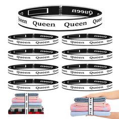 the queen bracelets are stacked on top of each other, with different colors and sizes