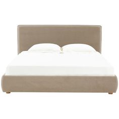 the headboard and foot board are made up in beige fabric, with two pillows on each side