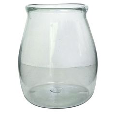 a clear glass vase is shown on a white background