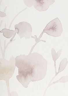 the wallpaper has pink flowers on it and is painted with watercolors in pastel shades