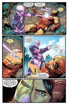 a comic page with an image of iron man being attacked by another person in the background