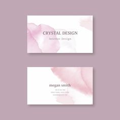 two business cards with watercolor stains on them, one in pink and the other in white