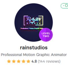 the logo for rainstudios professional motion graphic animation software, 4 star review