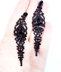 I just added a new item to eBay, Chandelier Rhinestone Crystal Pageant Bridal Earrings Black Drop Dangle 3.2 inch! #eBay #eBaySeller Black Crystal Chandelier Earrings For Party, Black Rhinestone Dangle Jewelry, Glamorous Black Dangle Chandelier Earrings, Black Dangle Rhinestone Jewelry, Black Dangle Jewelry With Rhinestones, Black Jeweled Earrings For Party, Black Pierced Crystal Earrings For Party, Black Jeweled Party Earrings, Jeweled Dangle Chandelier Earrings For Evening