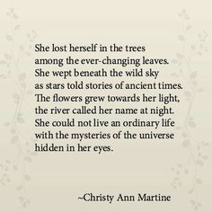 a poem written in black and white with the words, she lost herself in the trees among