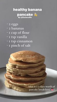 pancakes stacked on top of each other with the words healthy banana pancake written below