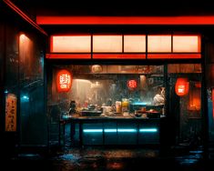 Ramen Shop Wallpaper, Dystopian Restaurant, Ramen Bar Aesthetic, Tokyo Ramen Shop, Cyberpunk Noodle Bar, Ramen Place Aesthetic, Ramen Bar Design, Cyberpunk Ramen Shop, Ramen Shop Drawing