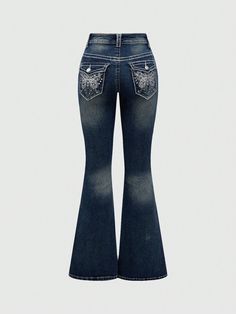 Y2K Low Waist Vintage Rhinestone Butterfly Embroidered Denim Jeans, School Grey Casual   Denim Butterfly,All Over Print Flare Leg High Stretch  Women Clothing, size features are:Bust: ,Length: ,Sleeve Length: Rhinestone Flair Jeans, Bootcut Rhinestone Jeans, Blue Clothes Y2k, Y2k Butterfly Jeans, Y2k Jeans Flared, 2000s Bedazzled Jeans, Jeans With Designs On The Back Pockets, Low Waisted Flare Jeans Outfit, Embroidered Jeans Pocket