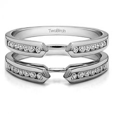 two white gold wedding bands with channeled diamonds on each band, set in 18k white gold