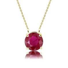 Elegant and sparkling, this JeenMata Beautiful 1 Carat Round Cut - Ruby - July Birthstone Solitaire Pendant Necklace in 18K Yellow Gold Plated, Female, Adult would make a beautifully unique gift for any special occasion. Well suited for everyday wear, this handmade necklace features 1 carat round cut cubic zirconia pendant with an 18-inch cable chain that is secured by a spring ring clasp. Crafted and designed by our passionate jewelry experts, this affordable pendant necklace is made with high Solitaire Pendant Necklace, July Birthstone, Solitaire Pendant, Handmade Necklace, 1 Carat, Cable Chain, Spring Rings, Handmade Necklaces, Round Cut