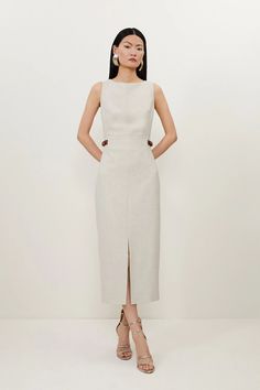 Linen Dresses Elegant, Midi Dress Classy, Professional Dress For Women, Working Dresses, Rich Clothes, Karen Millen Dress, Structured Dress, Business Formal Dress, Sophisticated Outfits