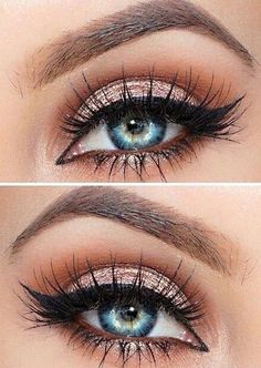 Wedding Makeup Blue, Day Eye Makeup, Make Up Designs, Alat Makeup, New Years Eve Makeup, Wedding Makeup Tips, Bronze Makeup, Glitter Eye Makeup