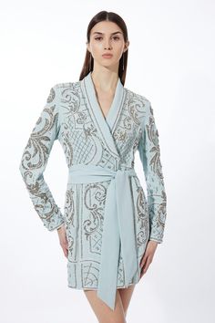 Crystal Embellished Woven Blazer Mini Dress Wrap Dresses Summer, Winter Wedding Guest Dress, Blazer Mini Dress, Strong Shoulders, Suits Clothing, Work Skirts, Plus Size Coats, Bandeau Dress, Tailored Dress