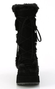 Kick winter hard in the CUBBY-311 boots! These mid-calf warmers are made with snuggly af faux suede and trimmed with faux fur. Securing with lace-ups and a full-length side zip, you'll be stomping through the chill in y2k style! The Cubby series features a 2 3/4" (70mm) platform. Calf Circumference (Size 8): 41cmShaft Height (Sine 8): 30.5cm Material: Vegan Faux suede, faux fur. US women's sizing-refer to sizing chart for more info. Black Fur Boots, Punk Festival, Demonia Boots, Digital Wardrobe, Dolls Kill Shoes, Goth Clothes, Goth Boots, Demonia Shoes, Nike Shoes Air Force