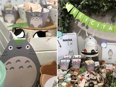 an assortment of food and decorations for a totoro themed birthday party