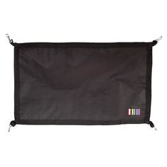 a black bag with colorful stripes on it