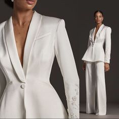 Congratulations Outfit, Bridal Fits, Wedding Suits For Bride, Bridal Pantsuit, Formal Suits For Women, Chloe's Closet, Haute Couture Style, White Wedding Suit, Wedding Pantsuit