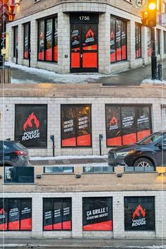 the front and side of a building with multiple windows