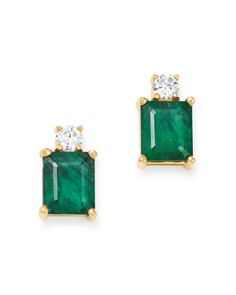 Bloomingdale's Emerald & Diamond Stud Earrings in 14K Yellow Gold - 100% Exclusive Chrysoprase Jewelry, Diamond Pendant Jewelry, Jewelry Illustration, Emerald Earrings Studs, Gold Earrings Designs, Green Diamond, Exclusive Jewelry, Diamond Stud Earrings, Emerald Earrings