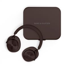 the bang & olufsen headphones are brown and have earbuds on them