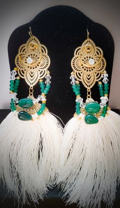 Natural Emeralds and Clear Swarovski Crystal Tassel Earrings freeshipping - L.Signature Collection by L.Styles Green Tassel Earrings, Colombian Emeralds, Emerald Stone, Natural Ruby, Natural Emerald, Tassel Earrings, Black Diamond, Emerald Green, Freshwater Pearls