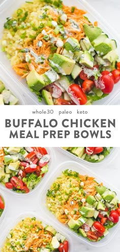 the buffalo chicken meal prep bowls are ready to be eaten