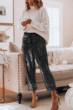 Sequin Pants, Party Pants, Loose Pants, Mode Inspiration, Holiday Outfits, High Waisted Pants, Look Fashion, Night Club, Party Outfit