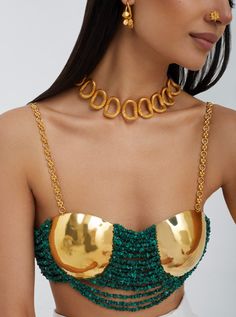 Buy Malachite Body Piece for only ₹72,800.00 at MISHO! Looks Party, Festival Looks, Heat Styling Products, استوديو الصور, 22k Gold, Look Fashion, Statement Jewelry, Body Jewelry, Rhodium Plated