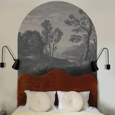 Ancient Riverside Arch Wall Decal | Landscape Peel and Stick Arch Wallpaper | Self Adhesive Art Mural | Bedroom decor | Headboard Sticker Arch Ancient Riverside Grove is an arch-shaped wallpaper inspired by an ancient riverside grove with delicate plant motifs. It brings a serene, natural ambiance to interiors, making it perfect for boho, rustic, and classic styles. Ideal for living rooms, bedrooms, and relaxation areas. S I Z E ∙ & ∙ C U S T O M I Z A T I O N Wallpaper is made especially for You, every single order is made on demand. If you would like to see the exact colors and test the fabric just order a sample :) Standard sizes of wallpapers: * 115 x 250cm ~ 45" x 98" (width x height - one piece) * 160 x 250cm ~ 63" x 98" (width x height - two pieces) * 200 x 250cm ~ 78" x 98" (width Art Above Curved Headboard, Wallpaper As Headboard, Mural Headboard, Stick Arch, Painted Arch, Wallpaper Headboard, Arch Wallpaper, Arch Wall Decal, Mural Bedroom